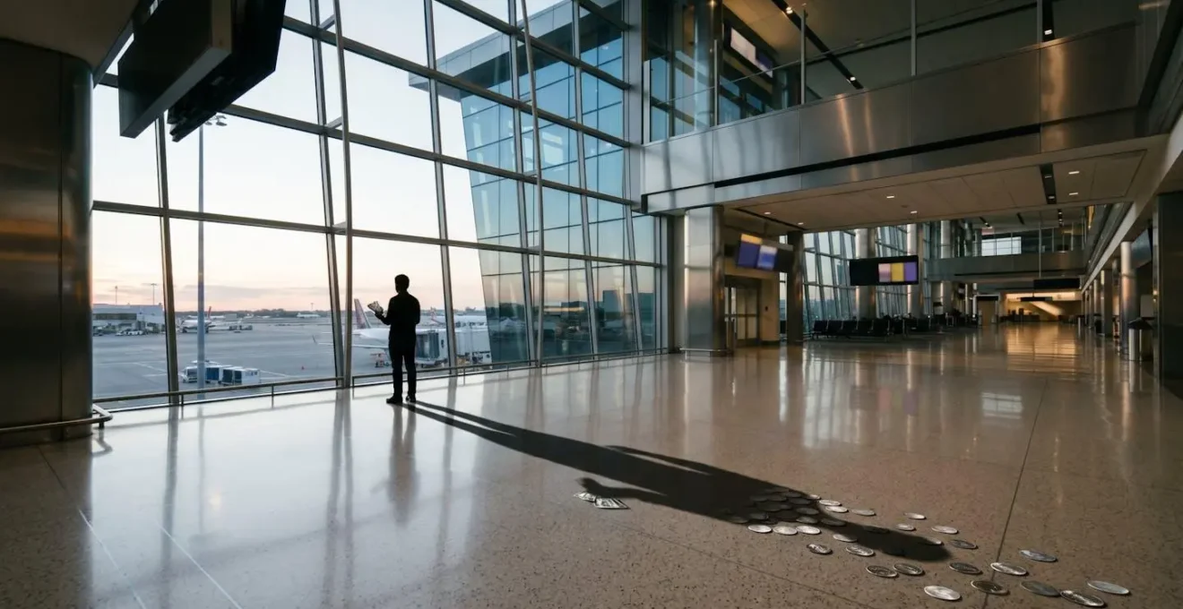 Stack of money diminishing in size showing value lost at airport exchange