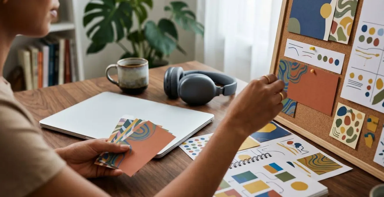 Professional workspace setup showing organized planning materials and communication tools