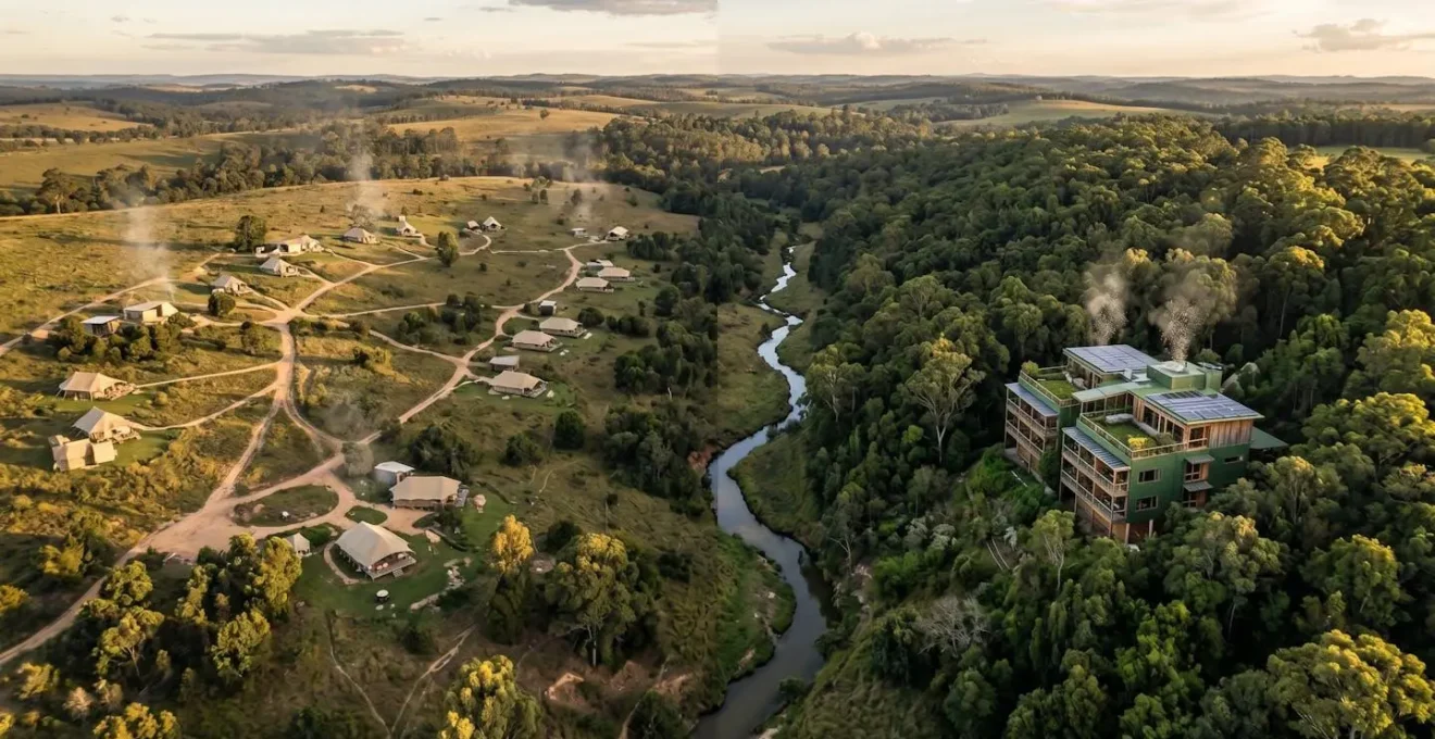 Visual comparison of environmental footprints between glamping and green hotels