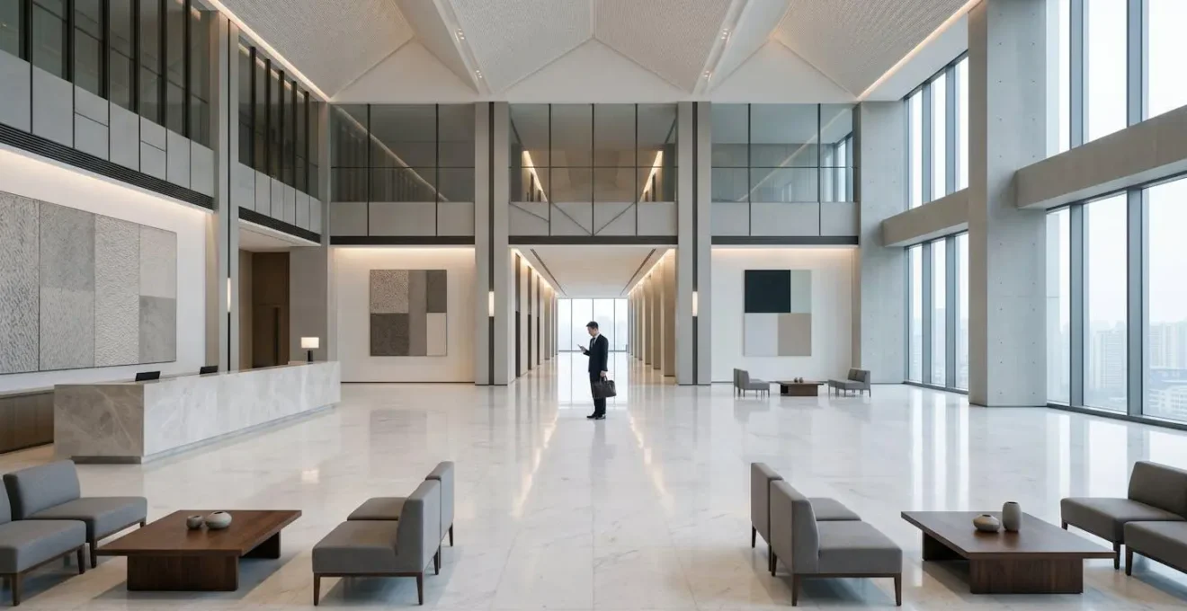 Modern hotel lobby showcasing the architecture of isolation