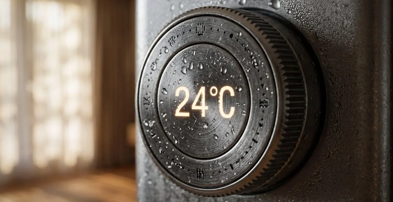 Macro view of energy-efficient thermostat showing optimal temperature setting